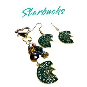 2 piece set earring/keychain in the Betsey Johnson style-Starbucks coffee